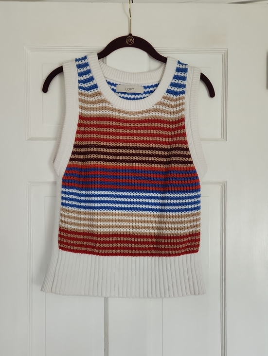 LOFT Tops - LOFT White Multicolor Striped Knit Tank Sweater Vest